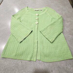PRIA Women's Cable Knit  Cotton Blend 3-Buttons Cardigan - Green -  Size MP